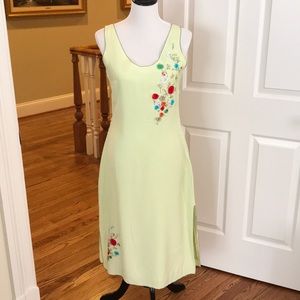 Silk dress with floral appliqués